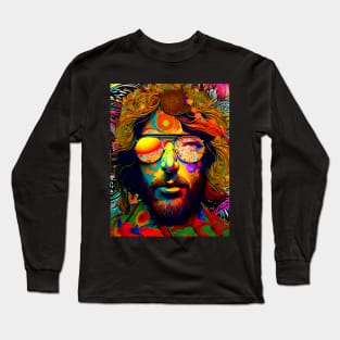 Hippie Dippie: Happy 420 Day, Stay Trippy Hippie on a Dark Background Long Sleeve T-Shirt